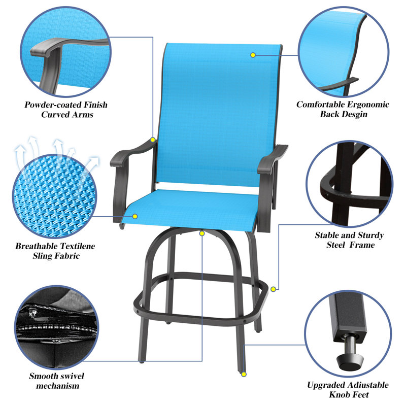 Wildon Home® Brinlee 5 Piece Outdoor Patio Swivel Bar Stools with Back, Bar Height Patio Chairs